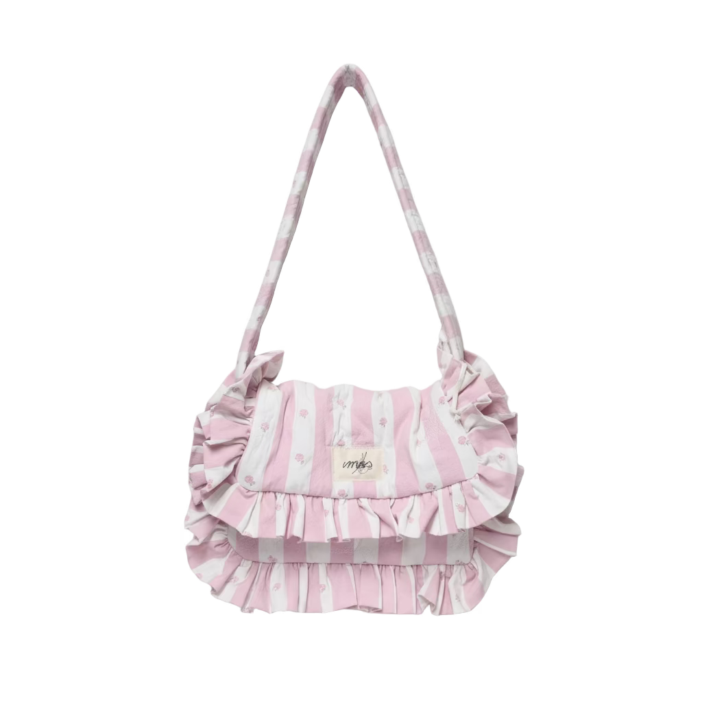 PETIT SAC A VOLANTS RAYURES ROSE REGLABLE